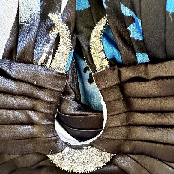 Vinage Cache Evening Maxi Dress y2k Plunging V Built in Bra Zebra Blue Black 10 - Picture 2 of 5